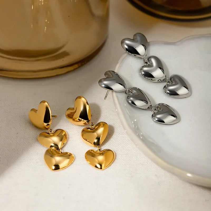 Triple Heart Drop Earrings