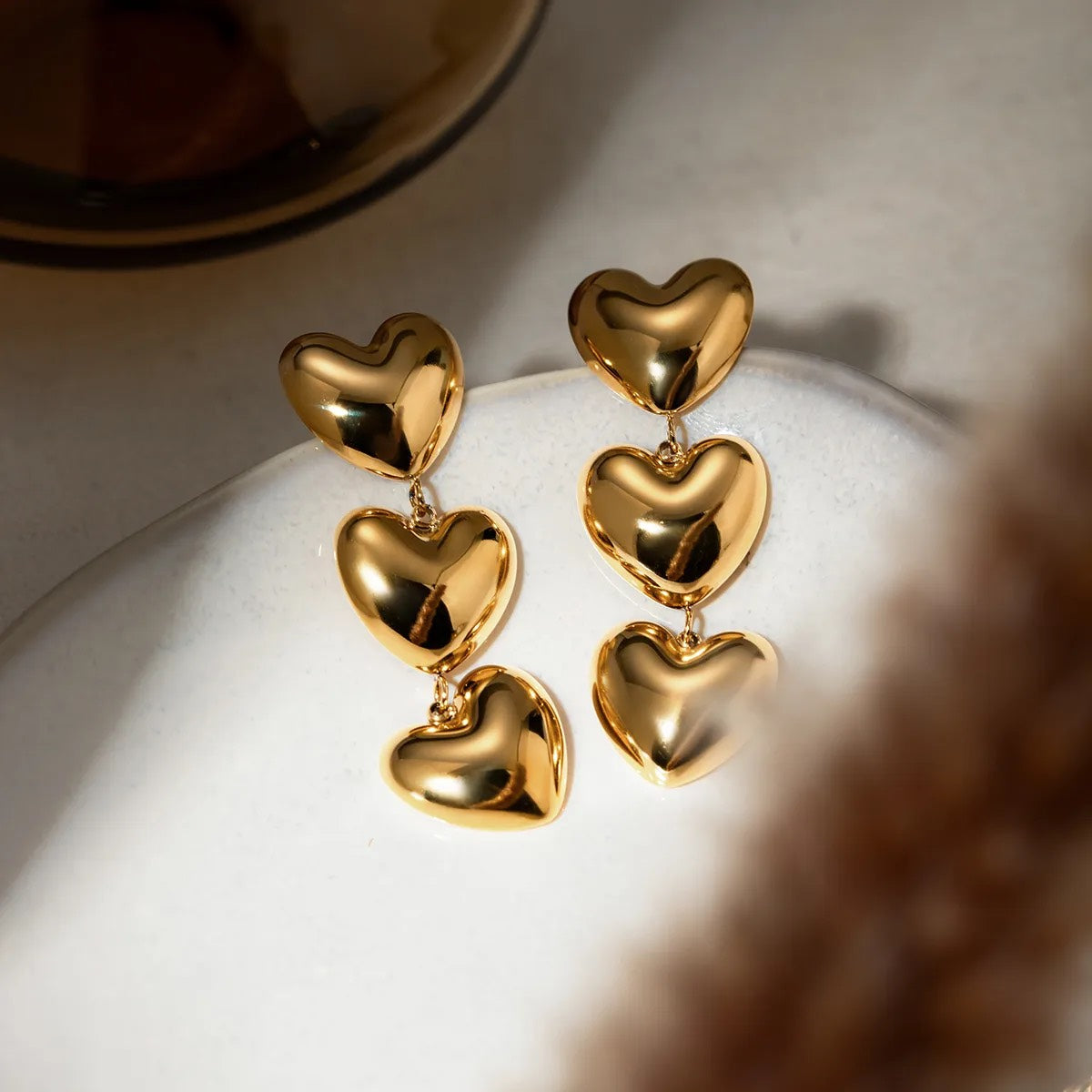 Triple Heart Drop Earrings